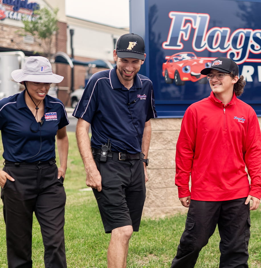3 Flagstaff Carwash employees wearing branded attire created by Haberdasher